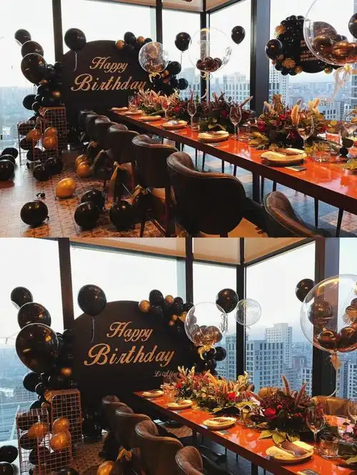 高空西餐厅男士黑金生日布置沈阳生日布置