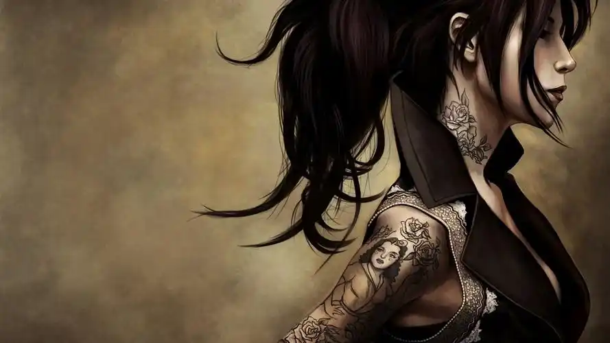 女孩纹身肩-幻想设计高清壁纸 预览