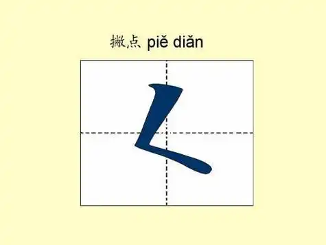 笔画撇点田字格写法如下:一,具体写法 1,撇的起笔处要重按.