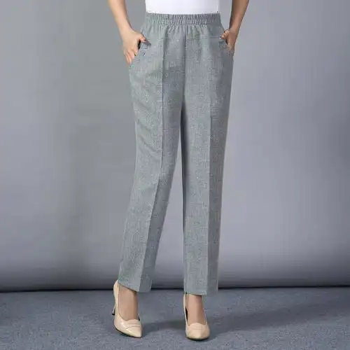 夏装中老年人女装棉麻休闲长裤裤子妈妈装薄款女裤休闲裤