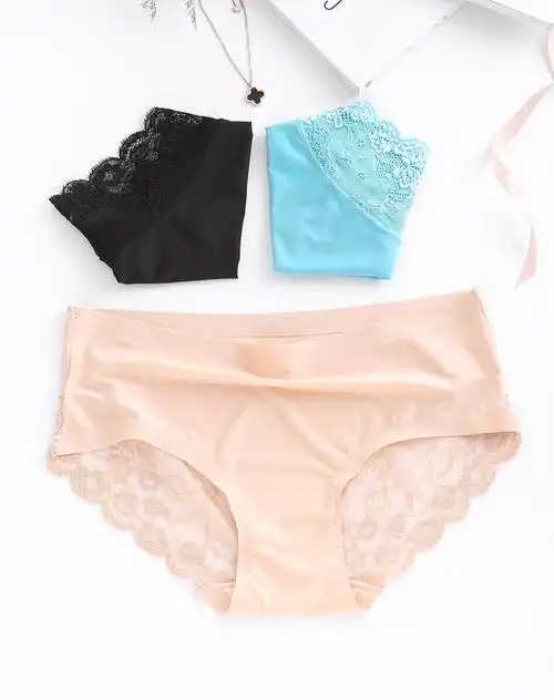 (3条装)镂空果冻款 性感无痕低腰 蕾丝三角女士内裤