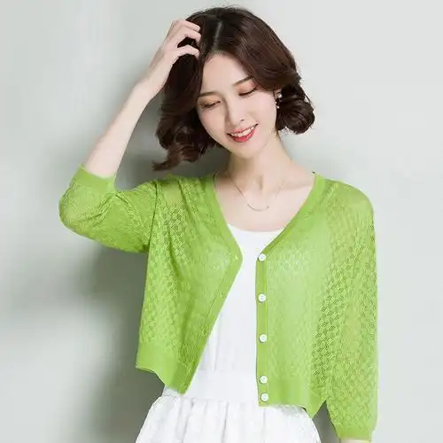 针织衫女开衫短款冰丝夏季新款披肩针织小开衫外套空调衫防晒衣女