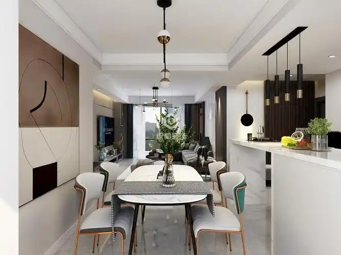 普陀区中环家园103平现代简约餐厅装修效果图
