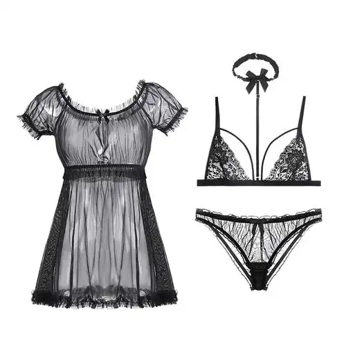 蕾丝透明裙子超短床上超薄透视情趣性感冰丝睡裙