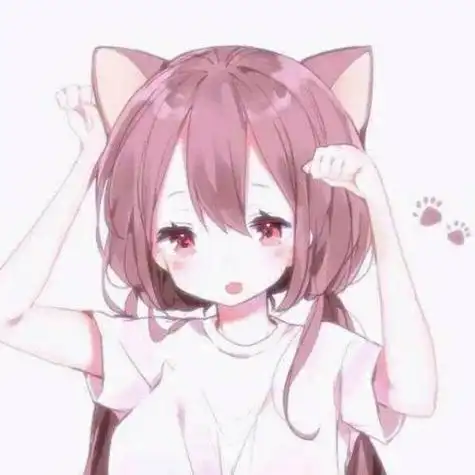 粉红色猫耳朵小女孩黑白简笔画