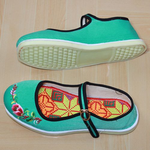 白色塑料底布鞋女纯手工一字扣民族风绣花软底上班鞋防水防滑耐磨【15