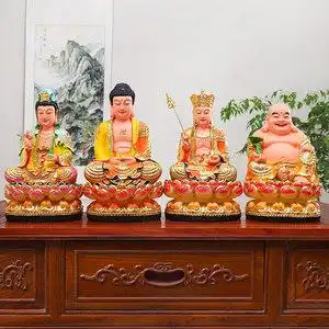 全堂佛娑婆三圣释迦牟尼佛观音地藏弥勒佛菩萨树脂七彩佛像摆件