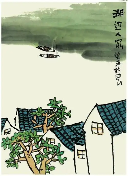儿童山水画【湖边人家】