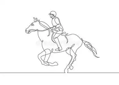 爱国主义手绘画连续的线条绘画骑手向在马背上的照片