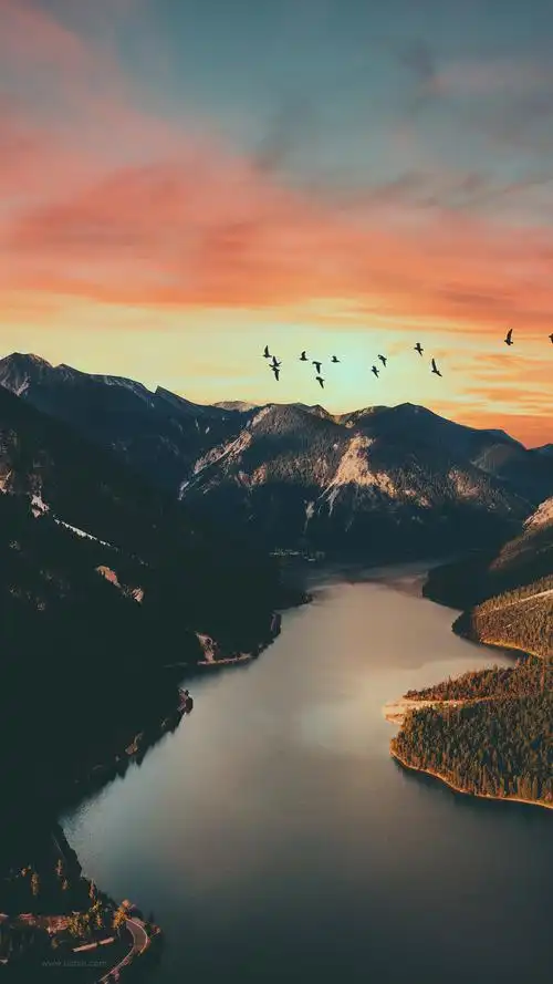 山川 山脉 河流 飞鸟手机壁纸 2160x3840px