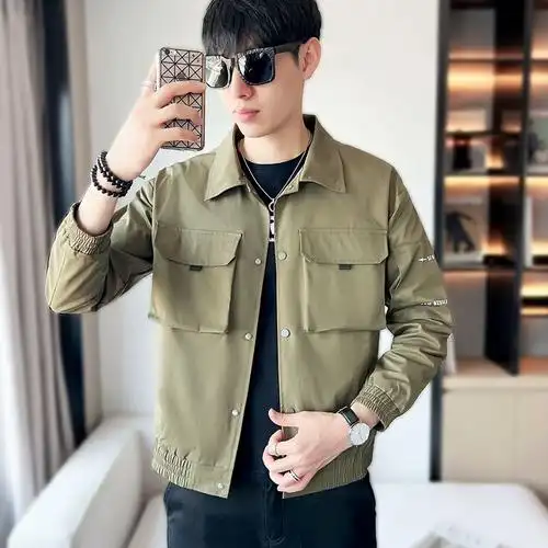 服春秋薄款潮流夹克风衣外套男士男装工装高端新款夹克衫休闲韩版