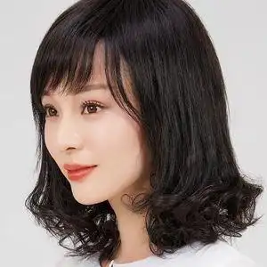假发女中老年妈妈中长发长卷发圆脸发型气质斜刘海梨花头全头套式