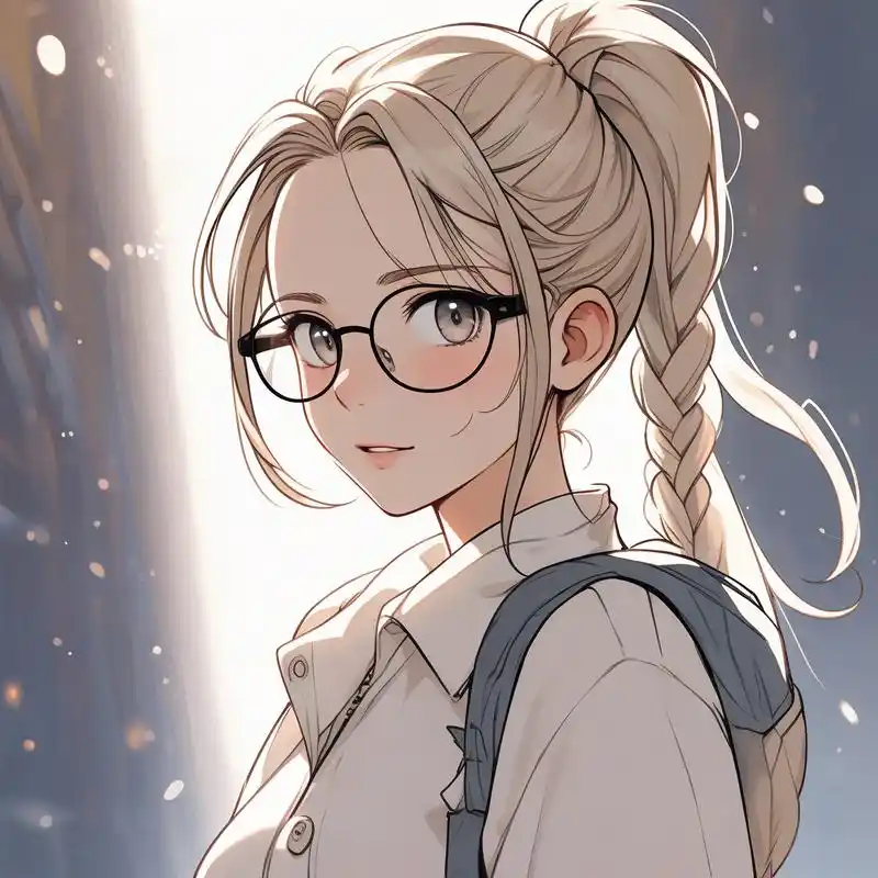 97扎马尾戴眼镜的卡通女孩头像