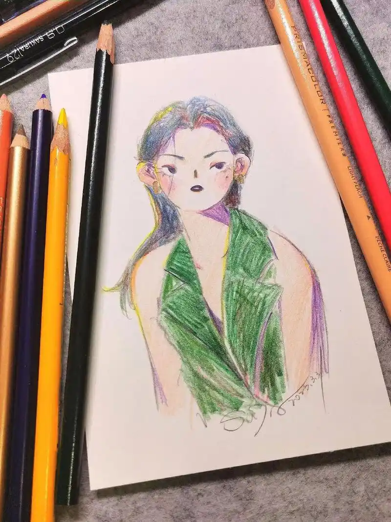 手绘速写10100彩铅人物画