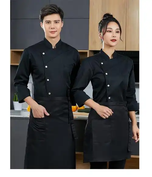 厨师工作服长袖酒店餐厅长款后厨房烘焙面点厨衣耐脏新款灰色长袖m