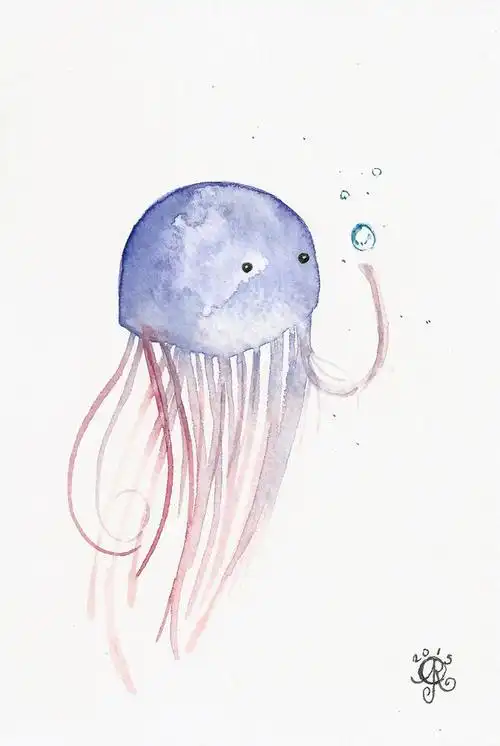 插画:漂亮的手绘水母
