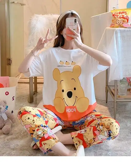新款夏季卡通休闲三件套短袖短裤长裤睡衣女韩版可爱