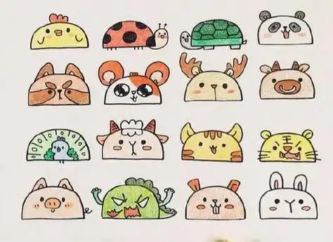 动物可爱萌简笔画手帐素材