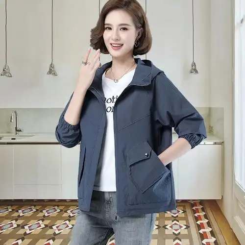 【橘沫】中年妇女春秋风衣女士短外套女妈妈装大码宽松休闲小短款夹克