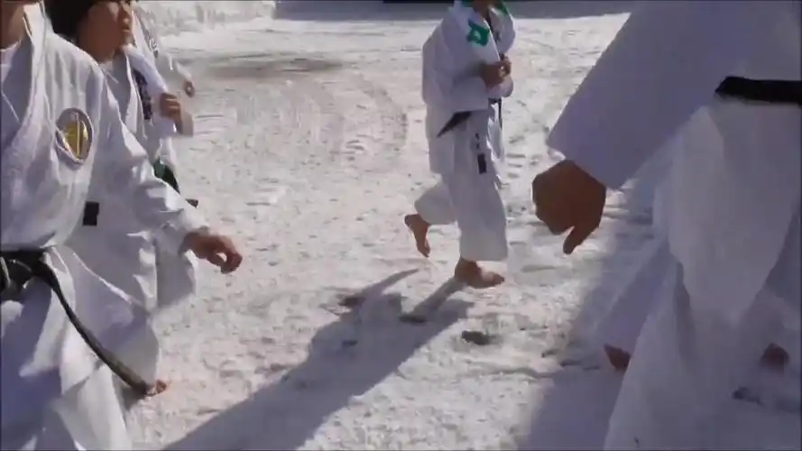 日本跆拳道训练:冬天雪地赤脚跑_哔哩哔哩_bilibili