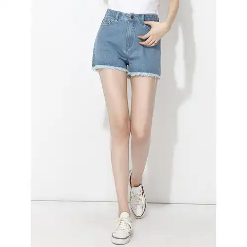 夏款新品阔腿牛仔短裤女后口袋绣花a型牛仔热裤牛仔直筒裤高腰复古三