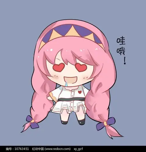 流口水的粉色头发小姑娘