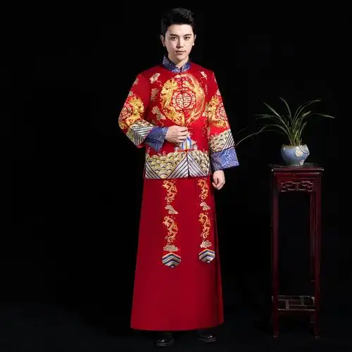 抖音同款中式结婚礼服秀禾服男装新郎男士敬酒服唐装长衫龙凤褂