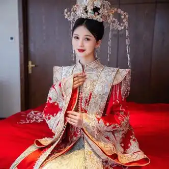 勤记中式婚礼新娘服装凤冠霞帔明制婚服全套秀禾服2023新款古装婚礼服