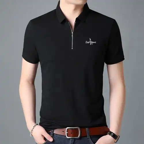 梵克公牛短袖t恤夏季衫男士中年商务休闲短袖套头拉链圆领棉t恤polo衫