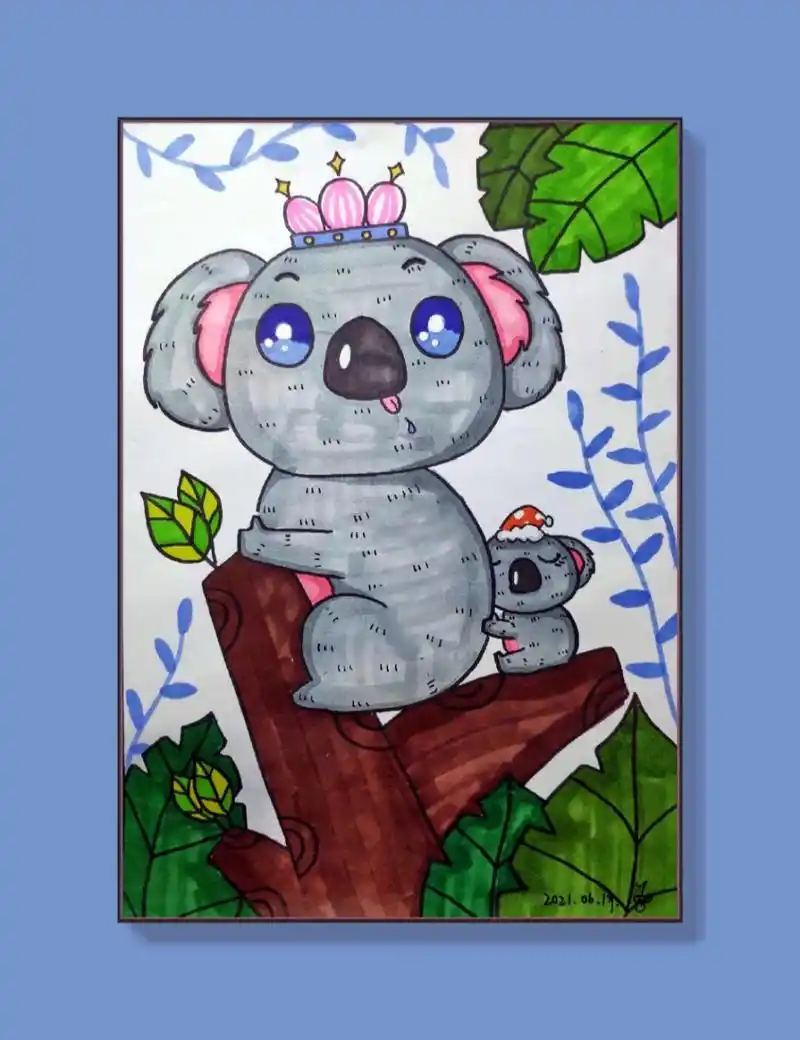 儿童画| 考拉94树袋熊 纸:普通a4 笔:多乐绘马克笔 060606