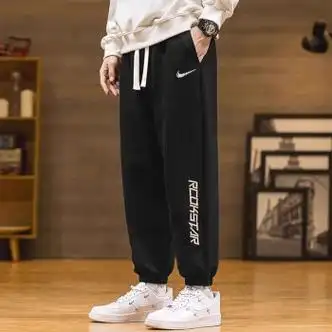 运动裤男士春秋季潮牌潮流宽松百搭加厚束脚休闲长裤nike黑色m85110斤