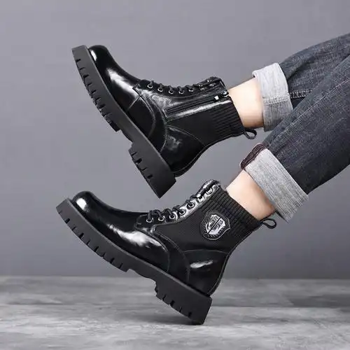 新款马丁靴男高帮厚底中帮短靴英伦靴子工装靴潮流加绒保暖男靴