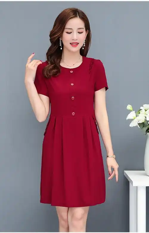 依伊纯妈妈夏天连衣裙40岁50莫代尔棉舒适裙子收腰显瘦中年妇女夏装