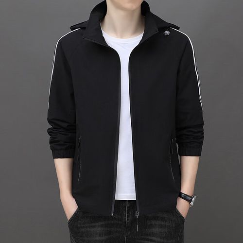 岚铠明春秋男士夹克时尚立领可脱帽宽松潮流青年休闲外套男春装 2款