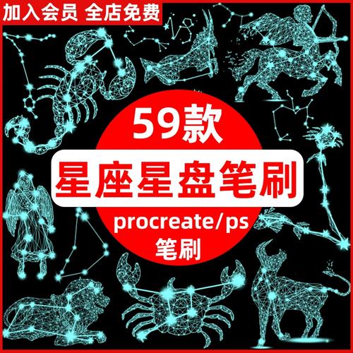 十二星座星象图星盘12星座符号星空星系元素ps/procreate笔刷素材