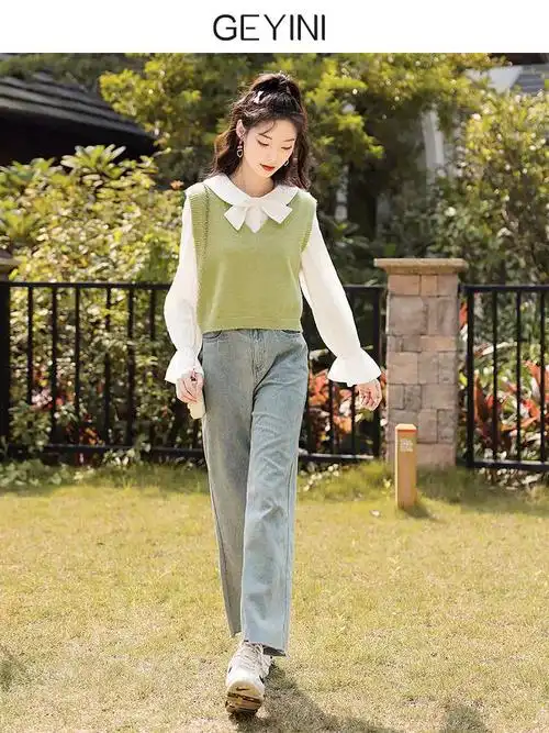 秋冬外搭日系叠穿外穿短款毛衣背心针织马甲马夹女歌依妮2021新款