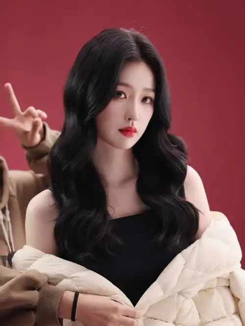 虞书欣红唇卷发花絮照##虞书欣卷发造型七宫格