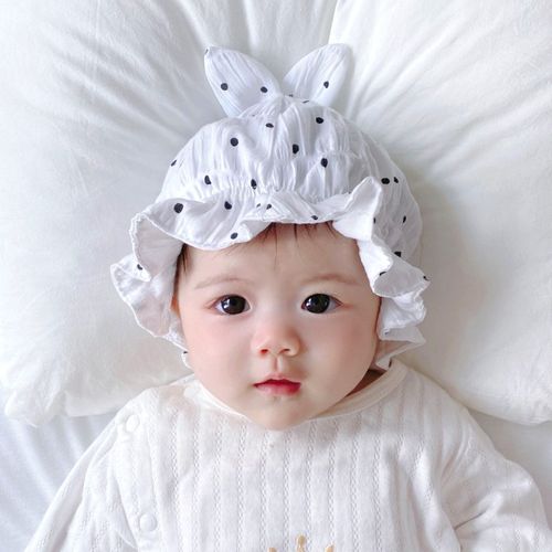 春天婴儿帽子薄款花边女宝宝渔夫帽可爱超萌兔耳朵婴幼儿遮阳帽夏
