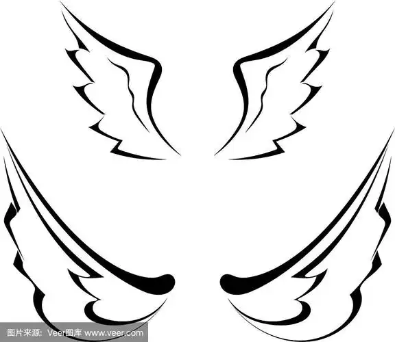 黑色纹身翅膀孤立在白色背景