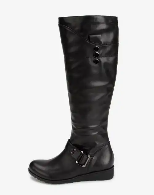 黑色水染牛皮休闲长靴