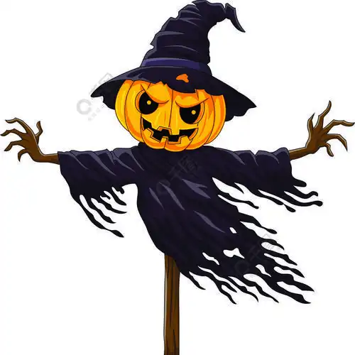 卡通可怕的万圣节南瓜稻草人