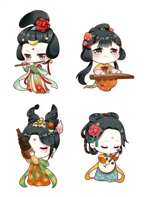 一组原创q版民乐唐风女孩绘画分享可爱头像