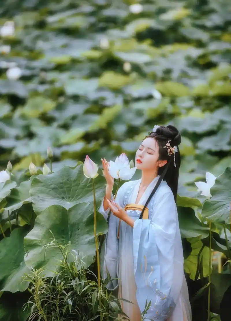 夏日荷花#人像摄影 #古风 #汉服 #荷塘美景 - 抖音