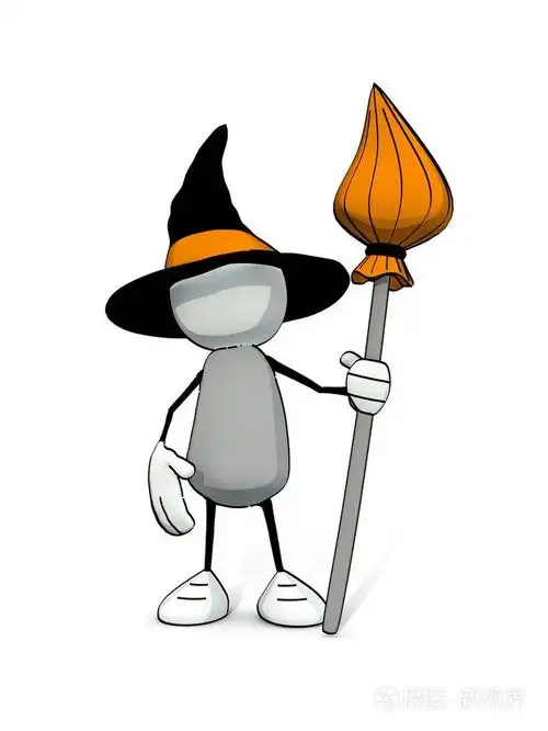 拿着扫帚的女巫头的粗略小个子
