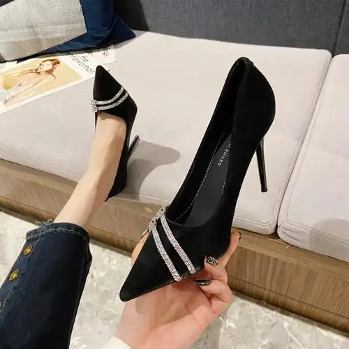 法式高跟鞋女2024新款跨境大码夜店性感尖头单鞋网红水钻细跟女鞋
