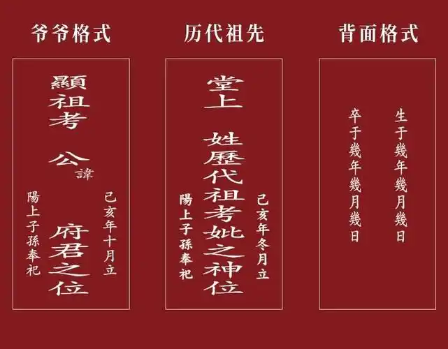 生庚死忌则可以写在两边,也可以写在背面,生庚死忌必须以农历日期书写