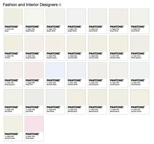 潘通色卡里白色怎么表示出来直接white