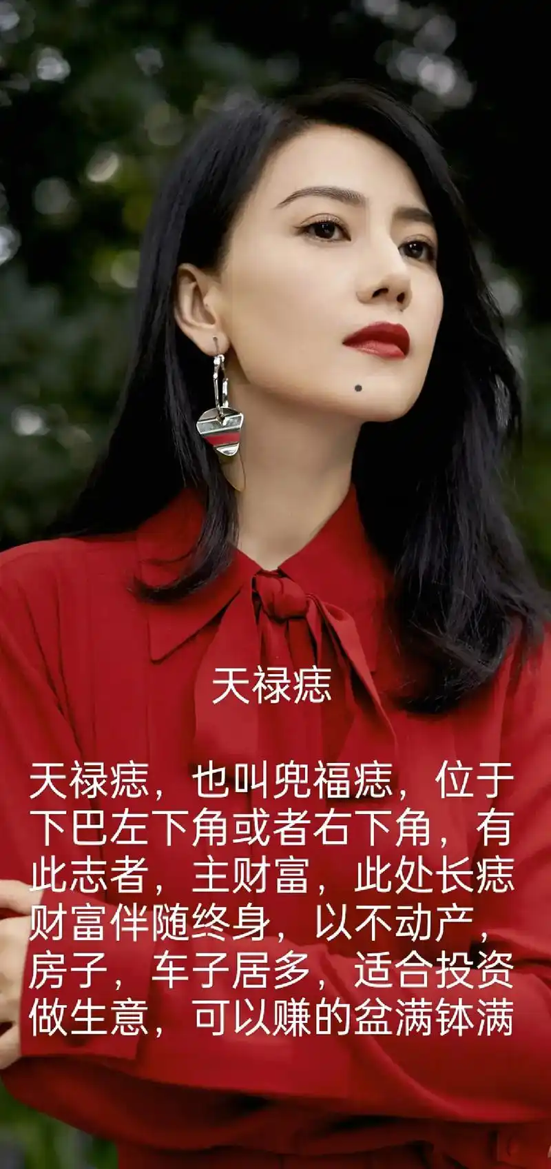 财富伴随终身以不动产下巴左下角或者右下角有天禄痣也叫兜福痣位于此