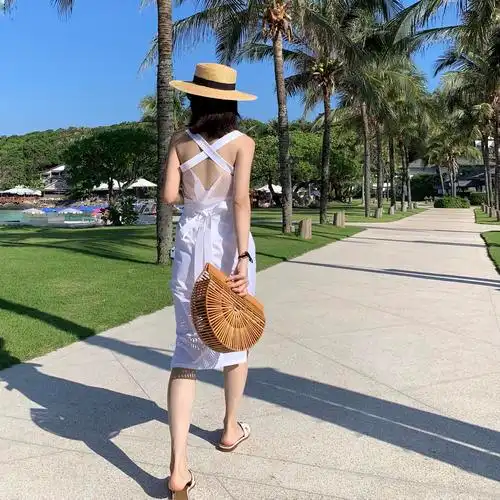 dressholic背影度假交叉露背性感白色海边仙女连衣裙连衣裙