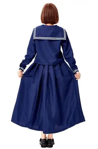 成人女款日系海军水手水兵服 深蓝色分体长袖v领日系校服带红领巾